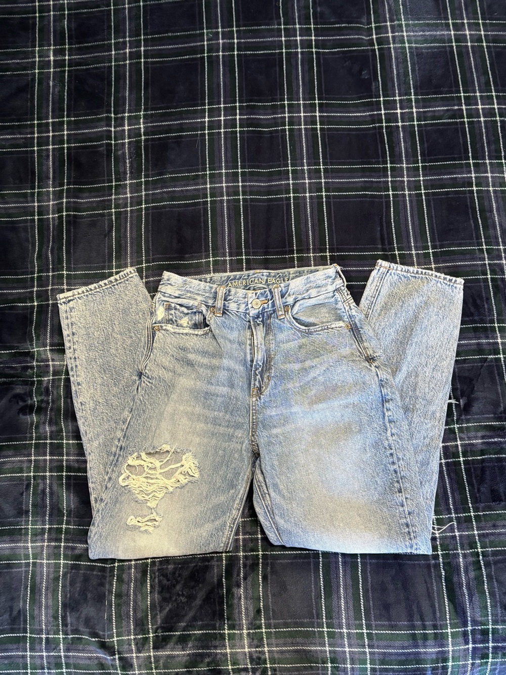 American Eagle curvy mom blue jeans with distressed details. Size 2. - Picture 3 of 8